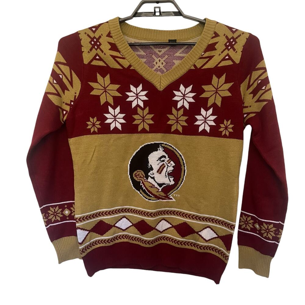 FSU Seminoles VNeck Womens Sweater XL Ugly Christmas Retro V-Neck FOCO Tailgate